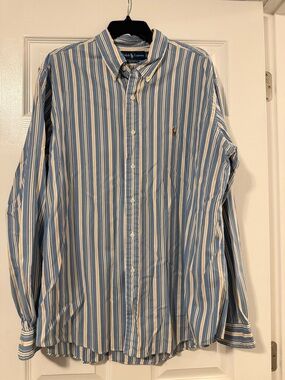 Ralph Lauren Light Blue, White & Tan Striped Button-Down Shirt